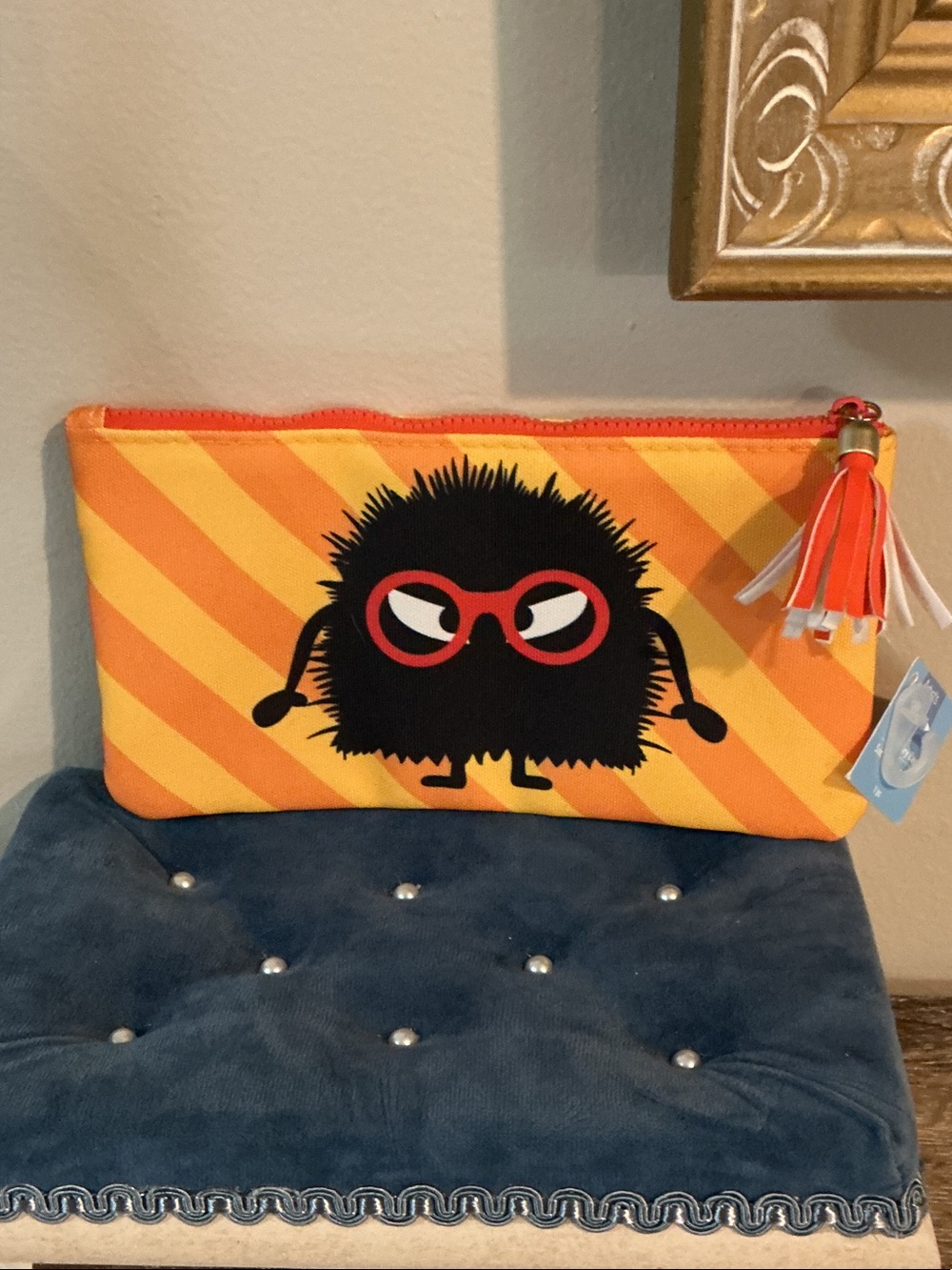 MSPCI Geek Evil Bug Orange Striped Monster Pencil Pouch Bag Tassel Zip Pulll NWT